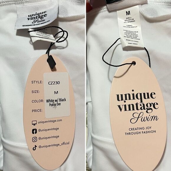 Unique Vintage Polka Dot Ruffle Sheath Swimsuit Mesh Ruffle Black White M NWT - Picture 10 of 11